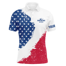 Load image into Gallery viewer, Personalized white golf polos shirts for mens American flag 4th July custom mens golf apparel NQS7117