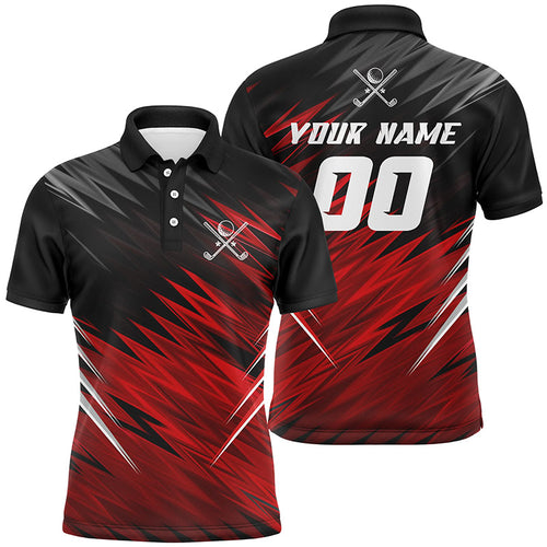 Mens golf polos shirts custom black and red lightning team golf shirts, personalized golf gifts NQS5129