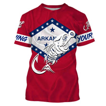 Load image into Gallery viewer, AR Fishing Custom Arkansas Flag Fish hook skull Custom sun protection fishing shirts for men, women NQS3390