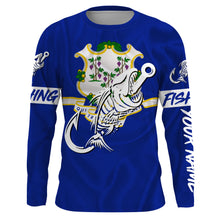 Load image into Gallery viewer, CT Fishing Custom Connecticut Flag Fish hook skull Custom sun protection fishing shirts for men, women NQS3391