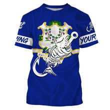 Load image into Gallery viewer, CT Fishing Custom Connecticut Flag Fish hook skull Custom sun protection fishing shirts for men, women NQS3391