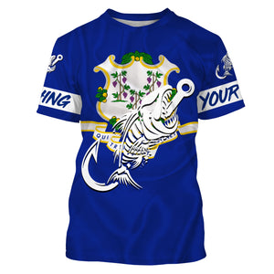 CT Fishing Custom Connecticut Flag Fish hook skull Custom sun protection fishing shirts for men, women NQS3391