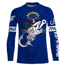 Load image into Gallery viewer, ND North Dakota Fishing Flag Fish hook skull Custom sun protection fishing shirts for men, women, kid NQS3402