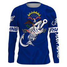 Load image into Gallery viewer, ND North Dakota Fishing Flag Fish hook skull Custom sun protection fishing shirts for men, women, kid NQS3402