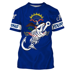 ND North Dakota Fishing Flag Fish hook skull Custom sun protection fishing shirts for men, women, kid NQS3402