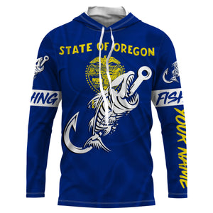 OR Oregon Fishing Flag Fish hook skull Custom sun protection fishing shirts for men, women, kid NQS3403