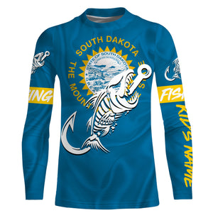 SD South Dakota Fishing Flag Fish hook skull Custom sun protection fishing shirts for men, women, kid NQS3406