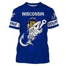 Load image into Gallery viewer, WI Wisconsin Fishing Flag Fish hook skull Custom sun protection fishing shirts for men, women, kid NQS3410