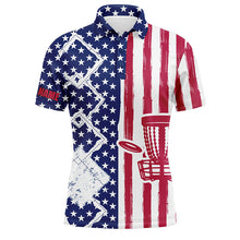 Load image into Gallery viewer, Mens disc golf polo shirt custom name American flag patriot disc golf, personalized disc golf gifts NQS4489