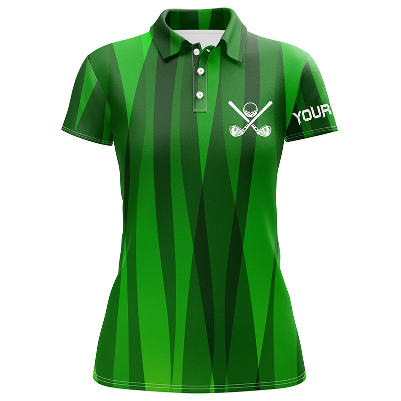 Green stripes pattern custom name Womens golf polos shirts, ladies's golf attire unique golf gifts NQS7136