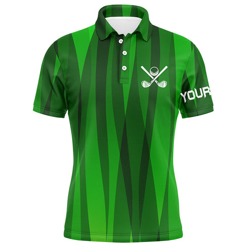 Green stripes pattern custom name Mens golf polos shirts, men's golf attire unique golf gifts NQS7136