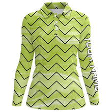 Load image into Gallery viewer, Womens golf polos shirts custom name green stripes pattern ladies golf tops, gifts for the golfer NQS7137