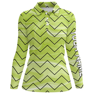 Womens golf polos shirts custom name green stripes pattern ladies golf tops, gifts for the golfer NQS7137