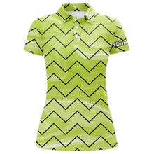 Load image into Gallery viewer, Womens golf polos shirts custom name green stripes pattern ladies golf tops, gifts for the golfer NQS7137