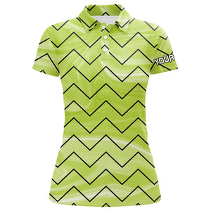 Womens golf polos shirts custom name green stripes pattern ladies golf tops, gifts for the golfer NQS7137