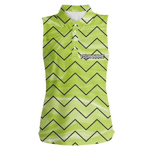 Womens sleeveless golf polos shirts custom green stripe pattern ladies golf tops, gifts for the golfer NQS7137