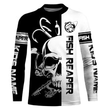 Load image into Gallery viewer, Fish reaper fishing black and white Custom Name 3D UV Protection fishing Shirts, fishing apparel NQS3023