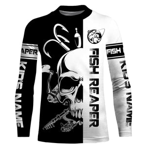 Fish reaper fishing black and white Custom Name 3D UV Protection fishing Shirts, fishing apparel NQS3023