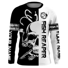 Load image into Gallery viewer, Fish reaper fishing black and white Custom Name 3D UV Protection fishing Shirts, fishing apparel NQS3023