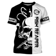 Load image into Gallery viewer, Fish reaper fishing black and white Custom Name 3D UV Protection fishing Shirts, fishing apparel NQS3023