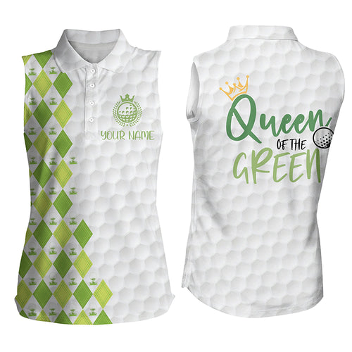 Green argyle pattern Women sleeveless polo shirts custom Queen of the green funny golf shirt for women NQS4849