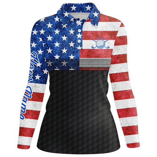 American flag black Womens golf polo shirt custom name patriotic golf shirts for ladies NQS7238