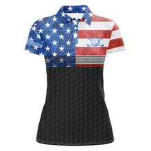 Load image into Gallery viewer, American flag black Womens golf polo shirt custom name patriotic golf shirts for ladies NQS7238