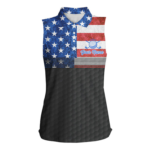 American flag black Women sleeveless golf polo shirt custom name patriotic golf shirts for ladies NQS7238