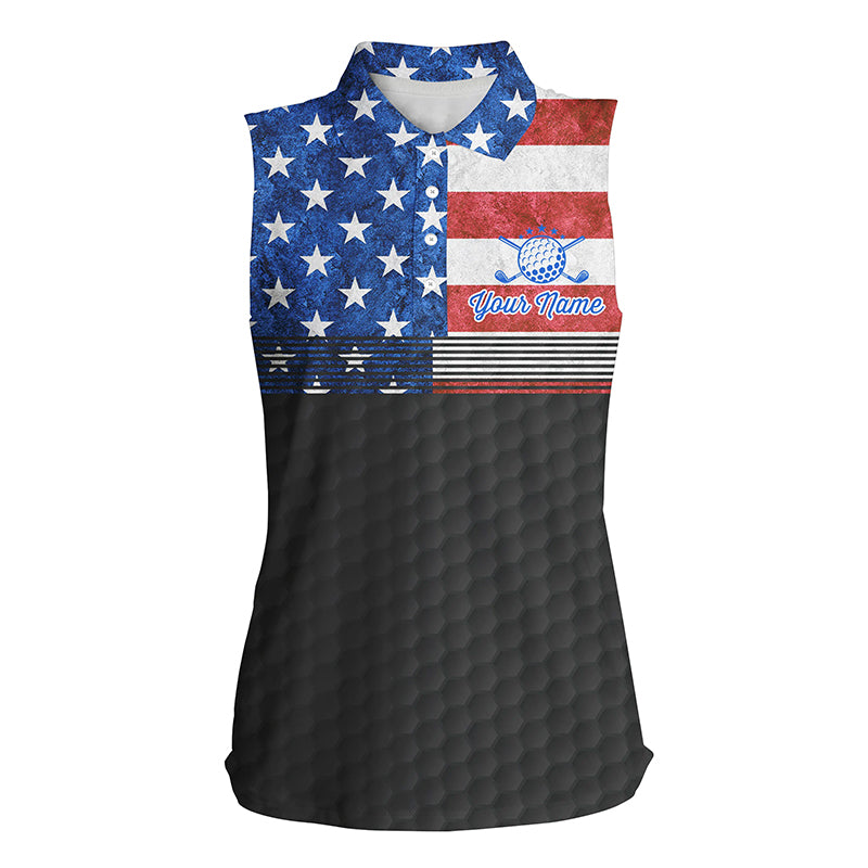 American flag black Women sleeveless golf polo shirt custom name patriotic golf shirts for ladies NQS7238