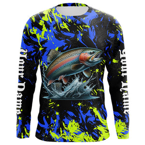 Rainbow trout fishing green blue camo Custom UV protection performance long sleeve fishing jerseys NQS7239