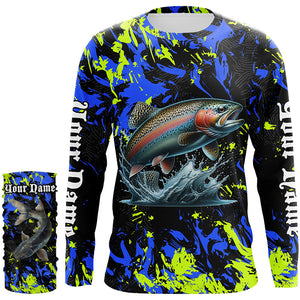 Rainbow trout fishing green blue camo Custom UV protection performance long sleeve fishing jerseys NQS7239