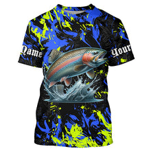 Load image into Gallery viewer, Rainbow trout fishing green blue camo Custom UV protection performance long sleeve fishing jerseys NQS7239