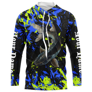 Catfish fishing green blue camo Custom UV protection performance long sleeve fishing jerseys NQS7240