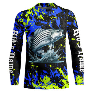 Striped bass fishing green blue camo Custom UV protection performance long sleeve fishing jerseys NQS7241