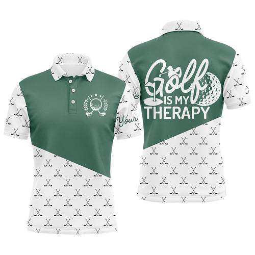 Golf is my therapy Mens golf polos shirts custom name green golf clubs pattern golf shirts for men NQS5155