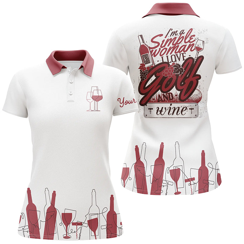 Funny Women golf polo shirt custom I'm a simple woman I love golf and wine pink white shirt for women NQS5157