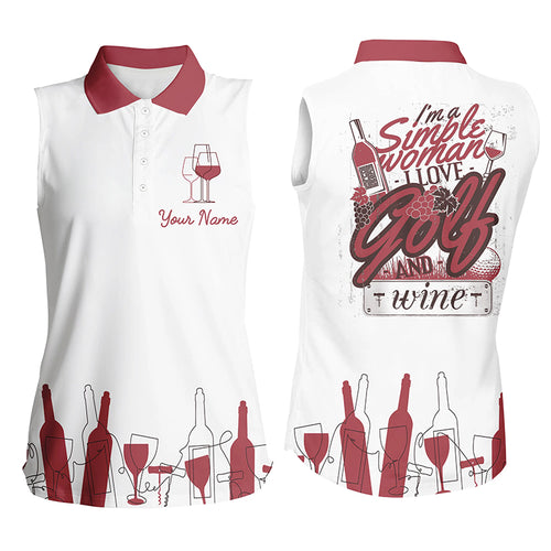 Funny pink Womens sleeveless polo shirt custom name I'm a simple woman I love golf and wine NQS5157