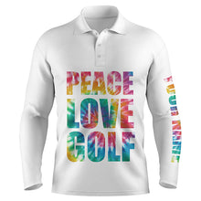 Load image into Gallery viewer, Mens golf polo shirts custom name tie dye peace love golf, personalized golf shirts for men NQS5159