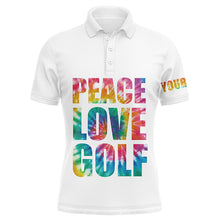 Load image into Gallery viewer, Mens golf polo shirts custom name tie dye peace love golf, personalized golf shirts for men NQS5159