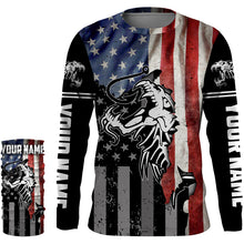 Load image into Gallery viewer, Fish reaper skull Fishing American Flag 4th July patriot Custom performance Patriotic Fishing Shirts NQS3565