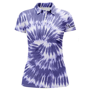 Womens golf polo shirts violet purple tie dye background custom name golf shirt, golfing gift NQS4073