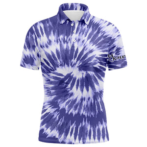 Mens golf polo shirts violet purple tie dye background custom name golf shirt, golfing gift NQS4073
