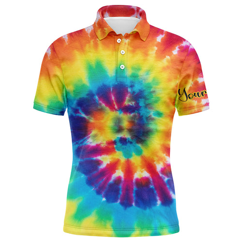 Mens golf polo shirts with colorful tie dye background custom name golf shirt, golfing gift NQS4074