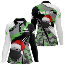 Load image into Gallery viewer, Womens bowling polo shirts Custom Christmas bowling ball green camo Bowling Team league Jersey NQS6794