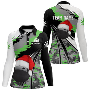 Womens bowling polo shirts Custom Christmas bowling ball green camo Bowling Team league Jersey NQS6794