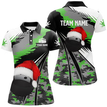 Load image into Gallery viewer, Womens bowling polo shirts Custom Christmas bowling ball green camo Bowling Team league Jersey NQS6794