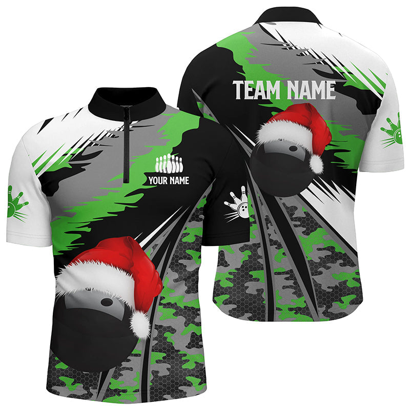 Men's bowling Quarter Zip shirts Custom Christmas bowling ball green camo Bowling Team league Jersey NQS6794