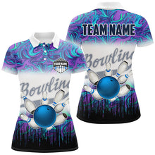 Load image into Gallery viewer, Women bowling polo shirts Custom blue purple marble pattern bowling Team Jerseys, gift for bowlers NQS7141