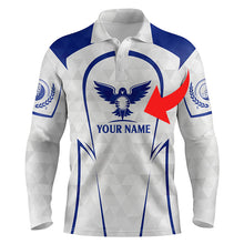 Load image into Gallery viewer, Golf clubs custom name and logo blue &amp; white all-over print golf Polo shirt personalized golf gift NQS4855