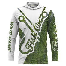 Load image into Gallery viewer, Fish on green fish hook Bass fishing Customize Name long sleeves fishing shirts NQS1922